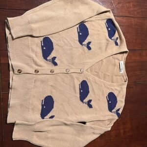 110 Rare Anthropologie Whale of a Time‎ Cardigan Sweater Beige Blue Size S